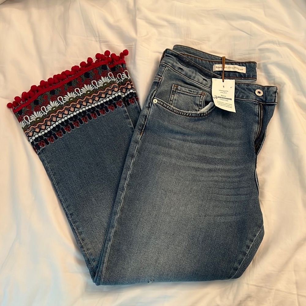 Anthropologie Embellished Fringe Jeans